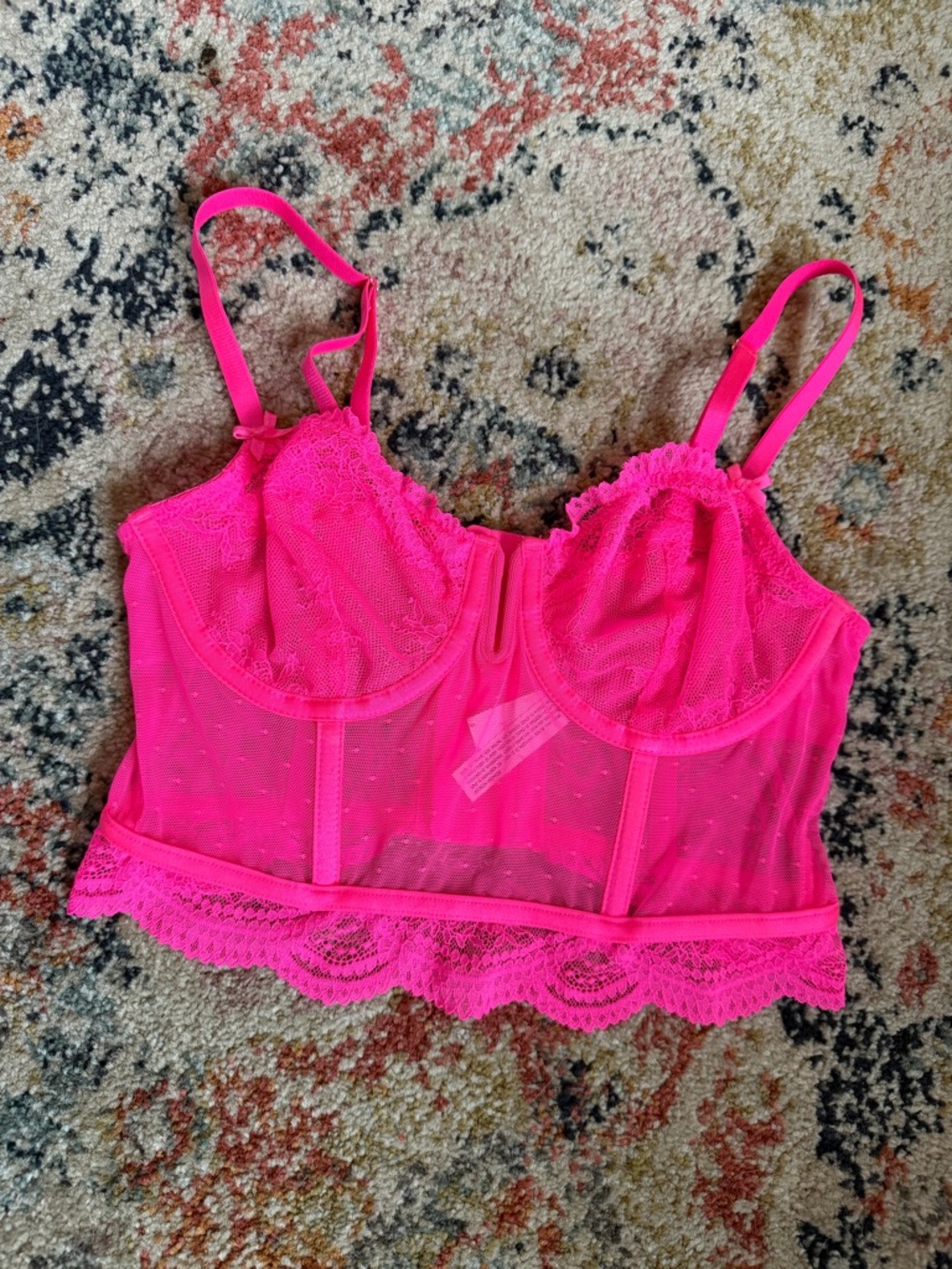 Auden Neon Pink Lace Longline Bralette
